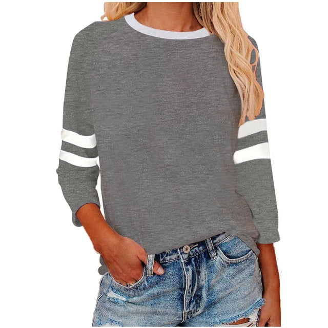 Timegard Hauts pour Femmes Grande Taille Col Rond Manches 3/4 T-Shirts Confortables Tunique Décontractée pour Porter avec des Leggings