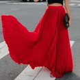 thumbnail image 3 of B91xZ Jupes Courtes pour Femmes Taille Élastique Jupe Longue Évasée, Rouge S, 3 of 4