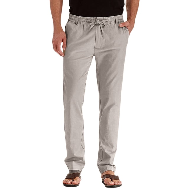 WEIYLL Mens Pants Casual Elastic Waist Adjustable Drawstring Beige Trousers Size M