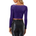 thumbnail image 3 of INSPIRE CHIC Women's Velvet Long Sleeve Off Shoulder Solid Crop Tops XL Yellow, 3 of 6