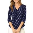 thumbnail image 1 of INSPIRE CHIC Blouse de Rentrée pour Femme Col en V Manches 3/4 Pois Imprimé Cœur Haut à Boutons devant Bleu Foncé S, 1 of 7