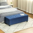 thumbnail image 2 of HOMCOM Linen Fabric Wood Feet Entry Bench, Contemporary Home Decor Blue, 2 of 10