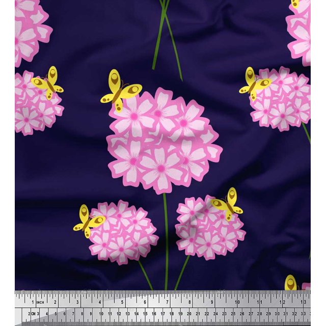 Soimoi Blue Viscose Chiffon Fabric Insect & Floral Artistic Print Sewing Fabric BTY 42 Inch Wide