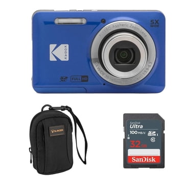 KODAK PIXPRO FZ55-BK Appareil Photo Numérique 16 MP Zoom Optique 5X Grand-Angle 28 mm Vidéo Full HD 1080P Écran LCD 2,7 Po Caméra de Vlogue (Bleu) avec Carte SD et Sac pour Appareil Photo Slinger