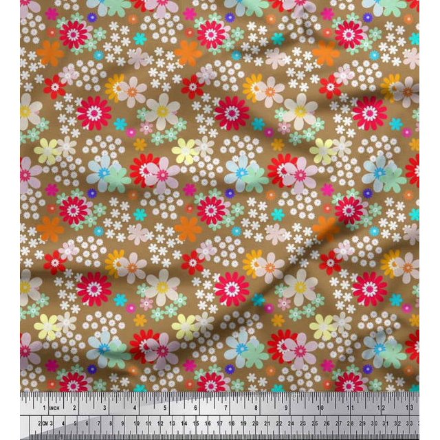 Soimoi Modal Satin Fabric Floral Clip Art Printed Fabric 1 Yard 42 Inch Wide