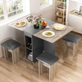 thumbnail image 1 of AWQM Folding Dining Table Set for 4, Dinner Table with 4 Leather Chairs and Shelves, Space Saving Foldable Dining Table with 6 Wheels, Kitchen Table Set for Small Spaces (Grey), 1 of 7