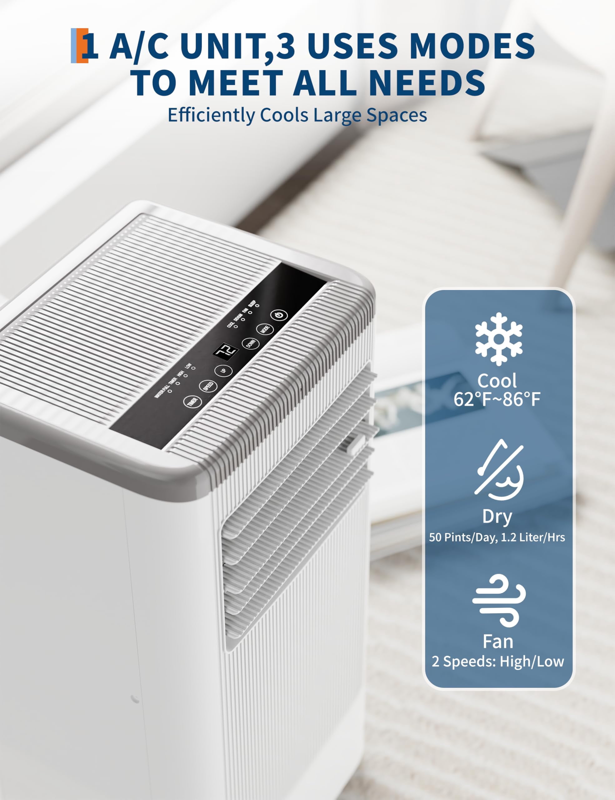 10000 BTU Portable Air Conditioner with Wheels, Portable AC Unit with Remote, Indoor Air Conditioner for Room 560 SQ.FT, Cooling/Fan/Dry Modes, Low Noise for Apartments, Office, Bedroom, Living Room