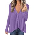 thumbnail image 1 of Yuyuzo Womens Long Sleeve Fall Tops Half Button V Neck Loose Fitted Shirts Comfy Textured Blouses, 1 of 5
