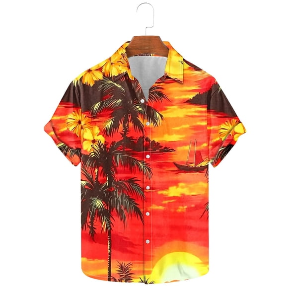 UVEASISHA Chemises de Plage Tropicales pour Hommes Imprimé Coucher de Soleil Chemise Hawaïenne Été Manches Courtes Chemises Boutonnées Grande Taille et Très Grande Style Aloha Chemise Soldes de Liquidation d'Aujourd'hui Multicolore#3 S