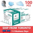 thumbnail image 1 of 100-Piece 3-Ply Disposable Blue Face Masks SHIP FROM TORONTO, 1 of 5