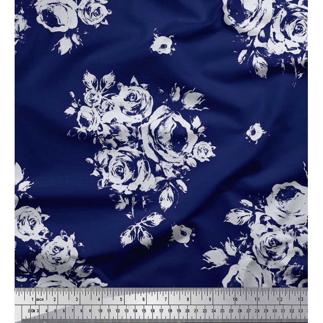 Soimoi Cotton Duck Fabric Leaves, & Rose Floral Printed Craft Fabric by The Yard 42 Inch Wide