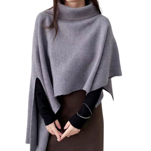 Baohd Knit Pullover Turtleneck Sweater Winter Coat Fashionable Irregular Solid Color Knit Sweater Knit Top grey