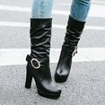 thumbnail image 4 of Qertyioot Talons Hauts pour Femmes, Chaussures Habillées pour Femmes Mode Couleur Unie Mi-Mollet Bout Rond à Enfiler Style Cavalier, 4 of 4