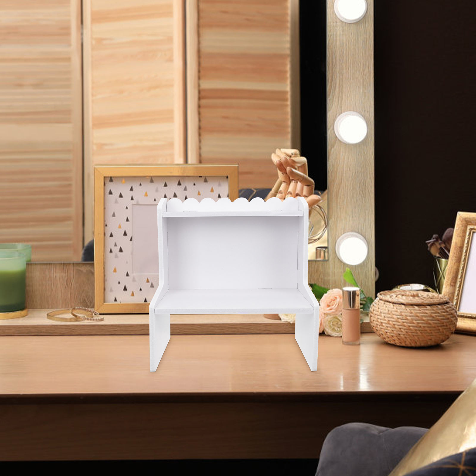 WRISTBIQUE White Wooden Desk Organizer with Layered Rack for Storage of Office and Household Items