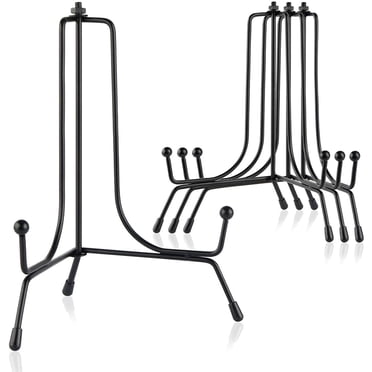 Supports d'Assiettes pour Présentation, Mocoosy Lot de 4 Supports d'Assiettes Antidérapants Améliorés de 6 Pouces, Support de Cadre Photo, Chevalet en Fer Noir pour Photo, Assiette Décorative, Tablettes et Art de Table