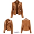 thumbnail image 2 of WEIYLL Womens Fleece Jackets Leather Motorcycle Short Lightweight Pleather Crop Coffee Fall Tops Size 2XL, 2 of 8