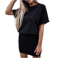 thumbnail image 2 of FcBaudy Robe à Manches Courtes à Col Rond, Robes pour Femmes, Robes d'Été pour Femmes Robe d'Été pour Femmes Mode Couleur Unie Col Rond Manches Courtes Robe de Sport Décontractée Robe Femme, 2 of 9