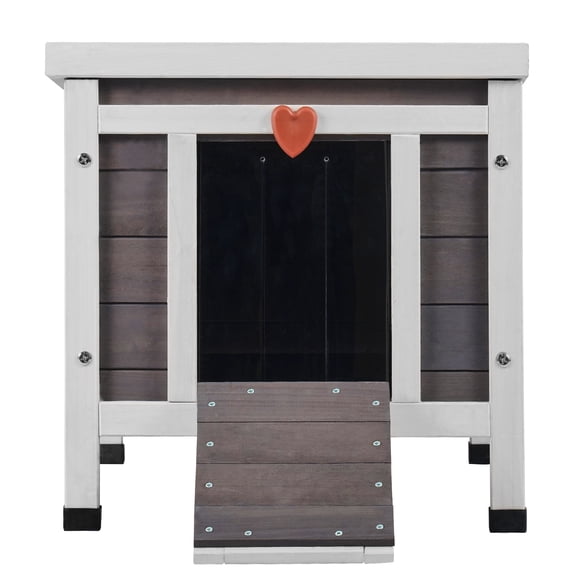 KFFKFF Outdoor Cat House Wooden Feral Cat Shelter with Roof & PVC Door Flaps