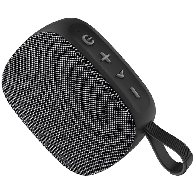 OXAA PicoOX Portable Bluetooth Speaker 5W with a compact, fabric-wrapped design and rugged ABS shell. Features include 30 hours of playtime, deep bass, Type-C fast charging, and Bluetooth 5.4 connectivity. The speaker has a black and white mesh front, intuitive touch controls on the top, and a loop for easy portability, ideal for travel and outdoor use.