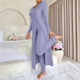 thumbnail image 2 of Zhanying Ensembles en Tricot Deux Pièces Femme Automne Tendance Décontracté Robe Longue à Manches Longues Col Rond Haut Fendu en Tricot Côtelé Doux et Pantalon Violet TG, 2 of 5