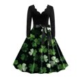 thumbnail image 2 of Pisexur Robe à Manches Longues à Col en V pour Femme, Robe à Col en V à Manches Longues pour la Saint-Patrick, Grande Robe Imprimée à Quatre Feuilles, Robe Sans Manches à Manches Longues à Col en V pour Femme, Robe pour Femme, 2 of 7