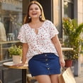 thumbnail image 2 of GRACE & GRANDEUR Women's Plus Size Keyhole Neck Flared Short Sleeves Floral Chiffon Shirt Blouses 2X White Red, 2 of 8