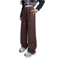 thumbnail image 1 of hoksml Girls Solid Color Sweatpants Casual Relaxed Pockets Straight Leg Pants with Adjustable Drawstring Waist, 1 of 9