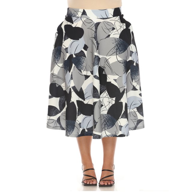 White Mark Jupe Midi Évasée Vintage à Imprimé de Feuilles pour Femme Grande Taille