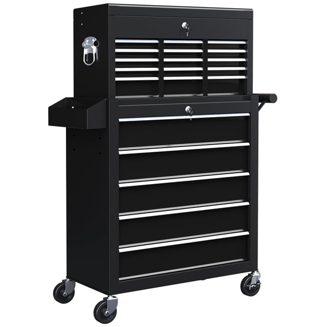 HOMCOM Rolling Tool Chest, Lockable Tool Storage Cabinet with 14 Drawers