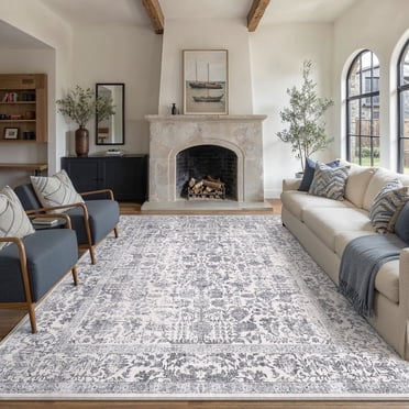 BERTHMEER Tapis 120 X 180 cm, Lavables, Brun, pour Salon, Chambre, Entrée, Cuisine, Antidérapants, Style Vintage Traditionnel, Bureau, Oriental, Aspect Vieilli, Bleu Marine