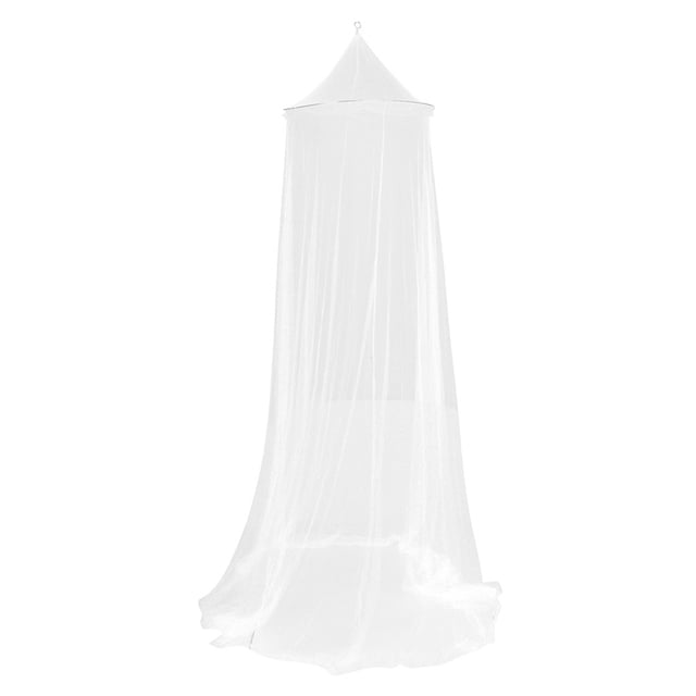 Jovati Auvent de Lit Rond en Dentelle avec Moustiquaire, Rideau Dôme en Blanc Élégant. Cet Auvent en Maille poly fine Transparente Présente un design de Dôme Rond avec une Délicate Bordure en Dentelle, Offrant une protection contre les Moustiques, les Mouches et Autres Insectes. Convient aux Lits Simples et Grand D'Une Largeur Inférieure à 1,6 Mètre. l'Auvent Mesure 2,6 Mètre de Hauteur, avec un Diamètre d'Anneau de 0,6 Mètre et une Circonférence Inférieure de 9 Mètre. Idéal pour Ajouter une Touche de Romantisme et d
