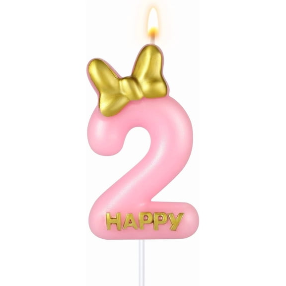 5.8cm / 2.28in Pink Birthday Candles, Cute Candle Cake Topper with Bow Knot Cake Numeral Candles Number Candles for Girls Birthday Anniversary Parties (2)