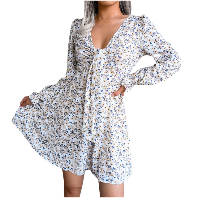 CEHVOM Robe Plissée en Chiffon Aguichant à Col en V pour Femmes Automne et Hiver