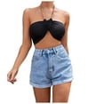 thumbnail image 1 of Women's Elastic Waist Drawstring Denim Shorts - High Waist, Rugged Casual, Summer Fashion Shorts, 1 of 7