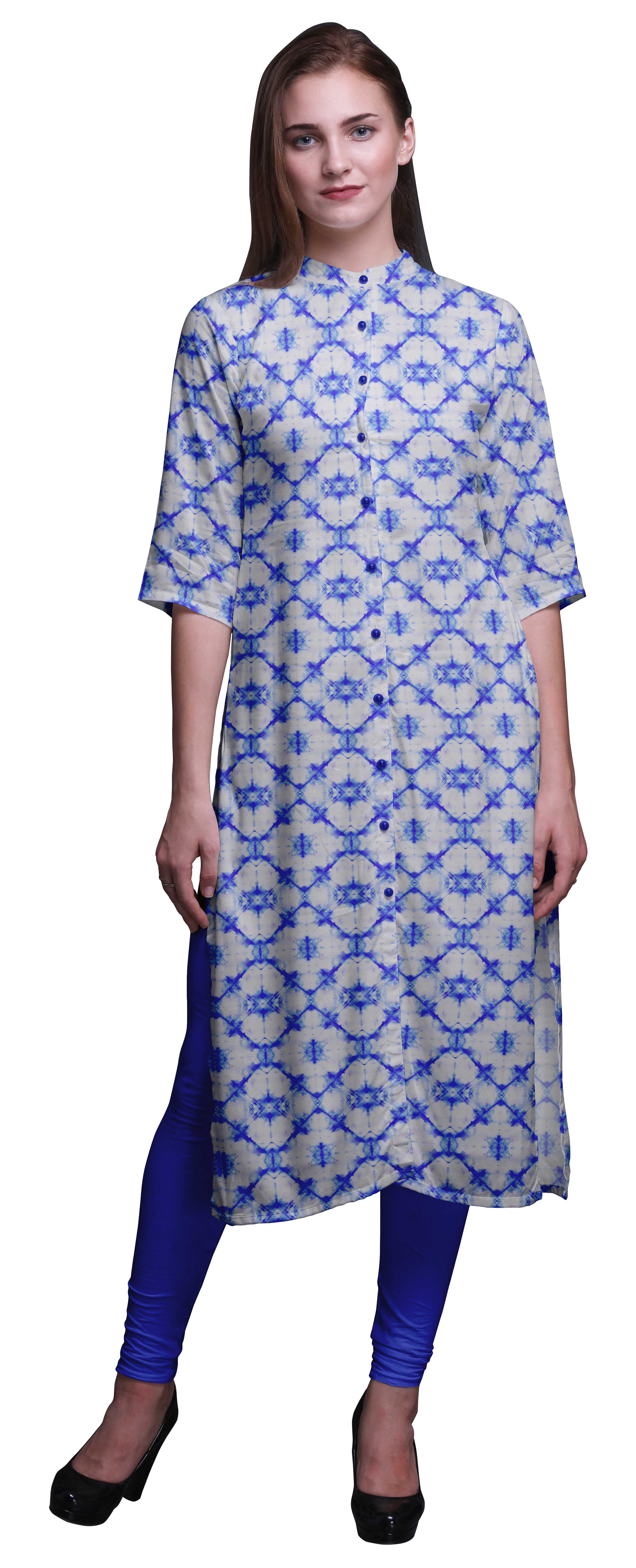 Bimba Kurtis Droits Imprimés pour Femmes, Tunique Indienne Mandarin à Boutons, Très Grand