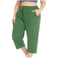 thumbnail image 2 of Wlynlyn Plus Size Capri Pants for Women Drawstring High Waisted Sweatpants Straight Leg Summer Cropped Trousers Size XXL, 2 of 7