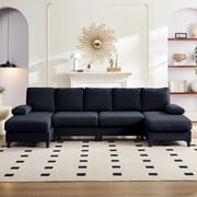 Mjkone U-Shaped Sectional Sofa, 4 Seater Sectional Couch with Chaise,Linen Modular Sleeper Sectionals for Living Room-Dark Grey