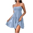 thumbnail image 2 of UPPADA Robe d'Été pour Femme, Robe Trapèze à Bretelles, Mini, Sans Manches, Évasée, Courte, Décontractée, Mignonne, Robes d'Été, Grande Taille, Plage, Vacances, Fluide, Bohème, à Bretelles Spaghetti, Robe Décontractée, Bleu Pâle, L, 2 of 5