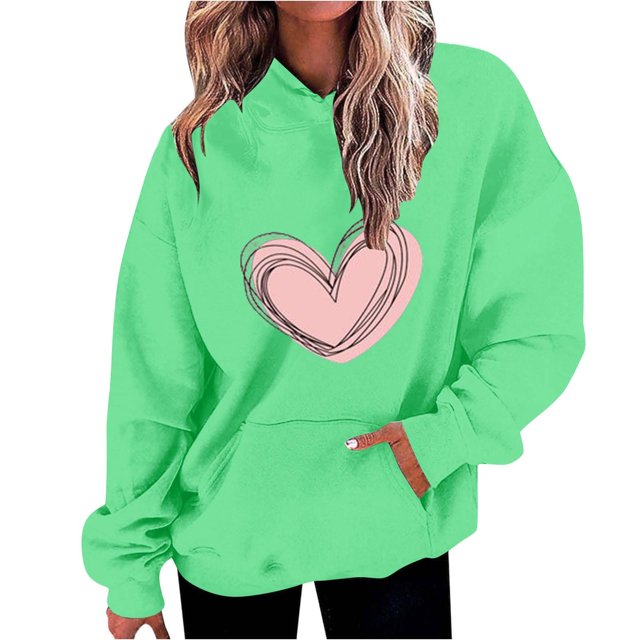 Penkiiy Mode Décontractée pour Femmes Impression de la Saint-Valentin Hauts à Manches Longues Chandails en Molleton TG Vert