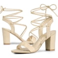 thumbnail image 1 of BLISSFUL STEP Women's Lace Up Block Heels Sandals, 1 of 7