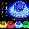 thumbnail image 3 of Bandes Lumineuses DEL, Bande Lumineuse DEL Intelligente 50 Pi/15 m, Changement de Couleur Synchronisé avec la Musique SMD5050 RGB avec Micro Intégré, Lumières DEL Contrôlées par Application Bluetooth + Télécommande, Rubans Lumineux pour Chambre, Fête, Décoration de la Maison, 3 of 7