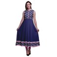 thumbnail image 1 of Bimba Robe Anarkali Bleu Marine à Fleurs, Col Mandarin, Sans Manches, Kurtis pour Femmes, Robe Maxi à Imprimé, Grande, 1 of 6