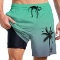 thumbnail image 1 of YUEVE Beach Shorts for Men 2 in 1 Compression Liner 7 Inch Inseam, Mens Swim Trunks Gradient Hawaiian Print Quick Dry Bathing Suit with Pockets Green XXL, 1 of 4