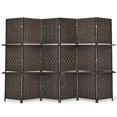 thumbnail image 1 of Gymax 6 Panel Folding Room Divider 6Ft Weave Fiber Screen W/ 2 Display Shelves Brown, 1 of 10