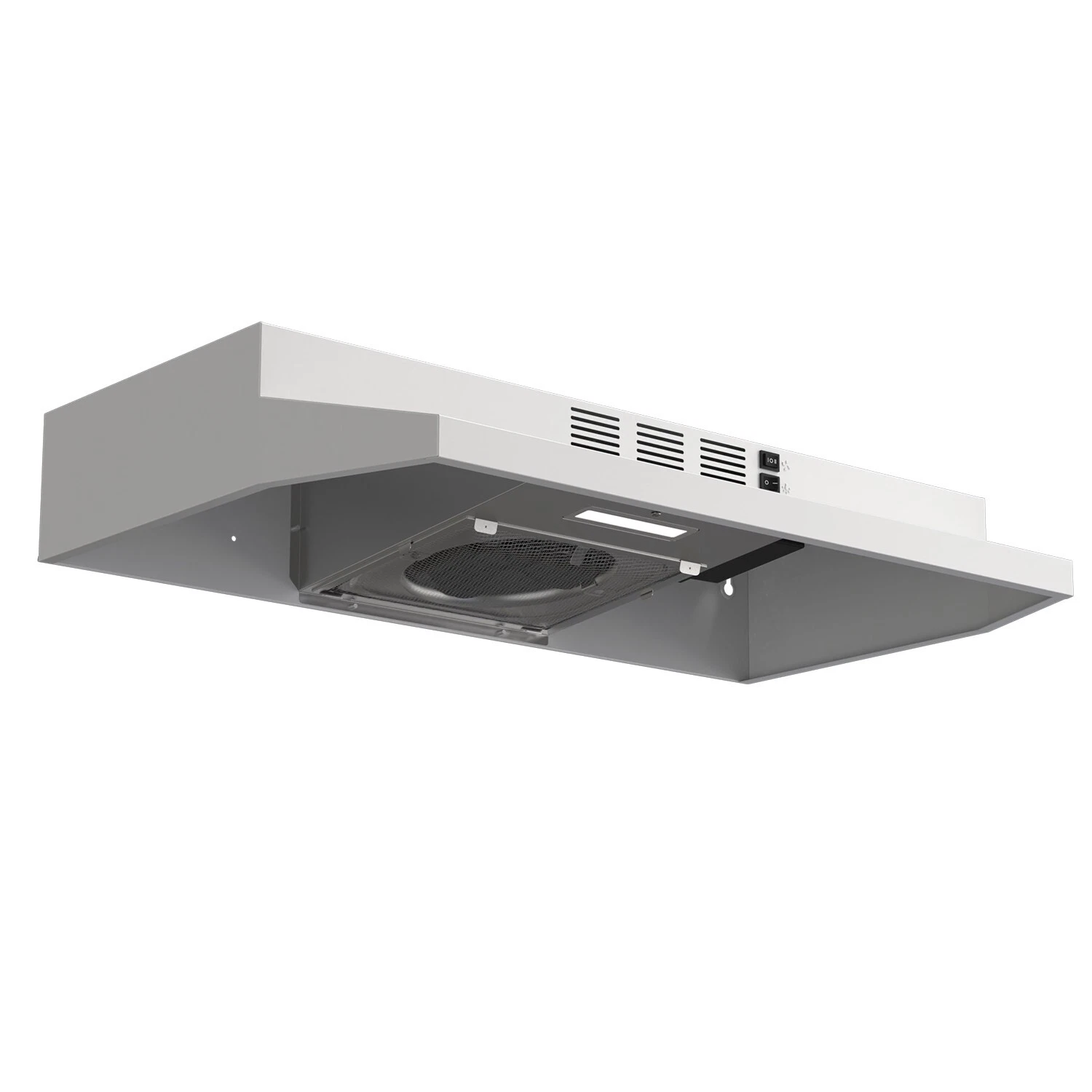Under Cabinet Range Hood 36 inch Ducted Ductless Convertible Kitchen Hood, Stainless Steel Vent Hood with Rocker Buttons,2 Speed Exhaust Fan,230 CFM Vent Hood,LED Light,Hard Wired,White