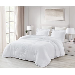 Chezmoi Collection Nora 2-Piece Ruffled Edge Trim Soft Washed Microfiber Comforter Set (Twin White)