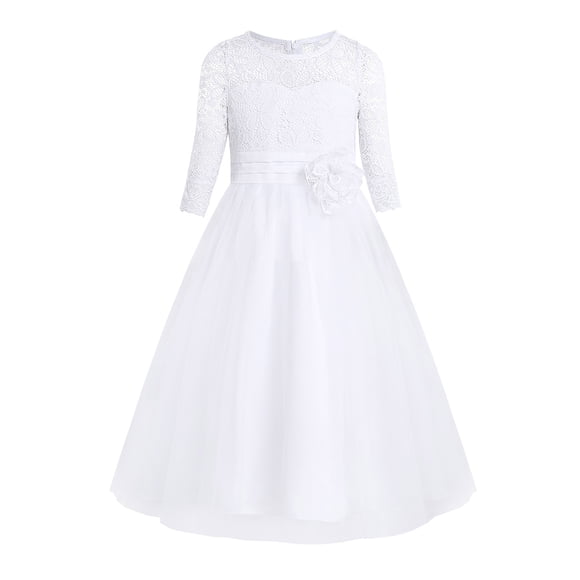 Xnihocha Kids Girls Floral Lace Pageant Dress Wedding Party Bridesmaid Dress Junior Prom Tutu Ball Gown White 8