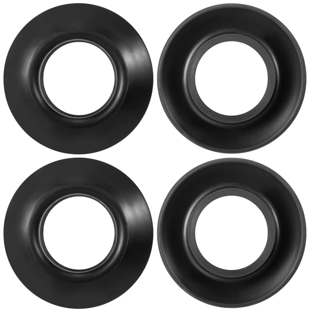 Arealer 4pcs Universal Kayak Paddle Drip Rings made of anti-slip rubber material, designed to fit paddle shafts with diameters from 1.06 to 1.10 inches. These black rings prevent excess water from running down the paddle shaft, keeping hands dry during paddling. Each ring measures 5.7 cm in diameter and weighs approximately 7.7 g. The set includes four drip rings.