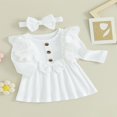 thumbnail image 3 of Robe d'Automne pour Bébé Fille Manches Longues Côtelées Robe Princesse Ligne A avec Bandeau, 3 of 8