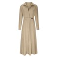 thumbnail image 5 of Liquidation à 50 % de Rabais! Robes de Soirée pour Femmes, Robe Chemise Irrégulière à Taille Haute pour Femmes avec Boutons, Col à Revers, Col en V, Couleur Unie, Ceinture, Manches Longues, Beige, TG, 5 of 5